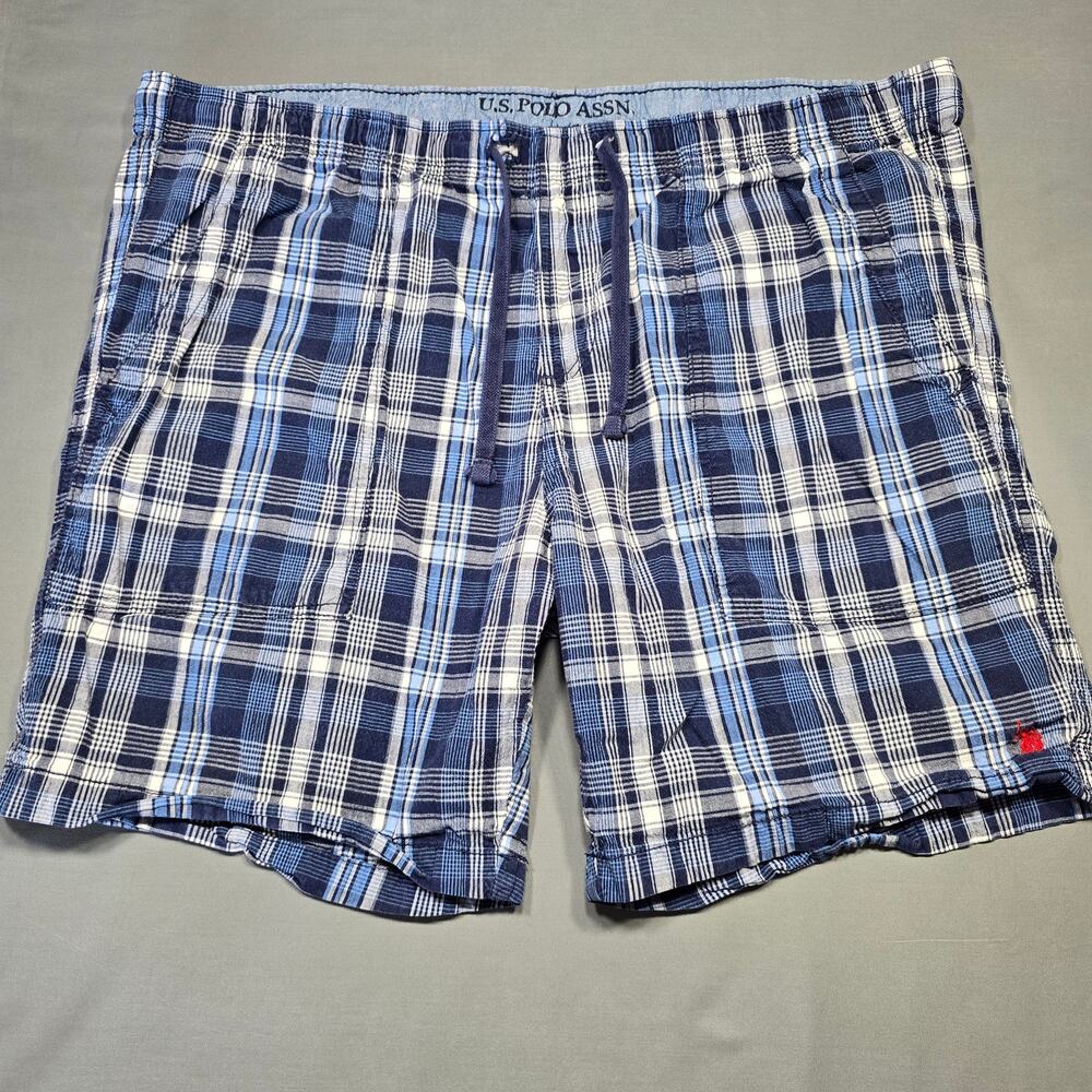 US Polo Blue Plaid Shorts Activate Stretch Casual Elastic Waist Men's Size 2XL